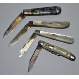 A Mother of Pearl Hafted and Silver Fruit Knife, another, a Richards of Sheffield pocket knife,
