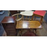 A reproduction mahogany coffee table, cross banded top, turned end supports, cabriole legs,