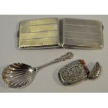 A Silver Vesta Case, chased and engraved with foliage vacant cartouche, another "vesta"case,