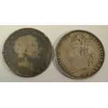 A George III Crown dated 17820, a George IV half crown, dated 1821, (2).