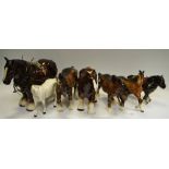 A Beswick Chestnut Gelding, a Beswick shire, a Doulton grey mare, etc (7).