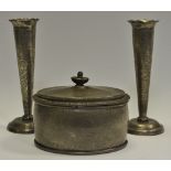 A Liberty Tudric pewter oval box and cover, model no. 01565, c.