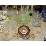 Glassware - carnival glass bowls; crystal vase; Art Deco table set; coloured glass;