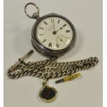 An Edwardian J G Graves open face pocket watch, Chester 1904, suspended from,
