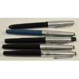 A Mont Blanc Monte Rosa black and chrome fountain pen; another;