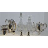 Silverplate & Glassware - a cut glass mallet shaped decanter,