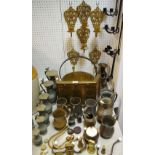 Brass and Pewter Ware Including jam pan, Beecroft, Butler and co, cartwheel hub nut,