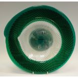 A Riedel Art Glass Bowl, of spiralled form with deep green border.
