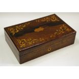 A 19th century French rosewood and marquetry rectangular box, c.