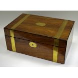 A Victorian brass bound walnut writing box, fitted interior, c.