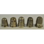 Four Charles Horner Silver Thimbles , hallmarked Chester, a silver thimble.