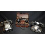 An Ericsson Portable Mining Magneto Telephone; a mid 20th century bakelite telephone model 232L;