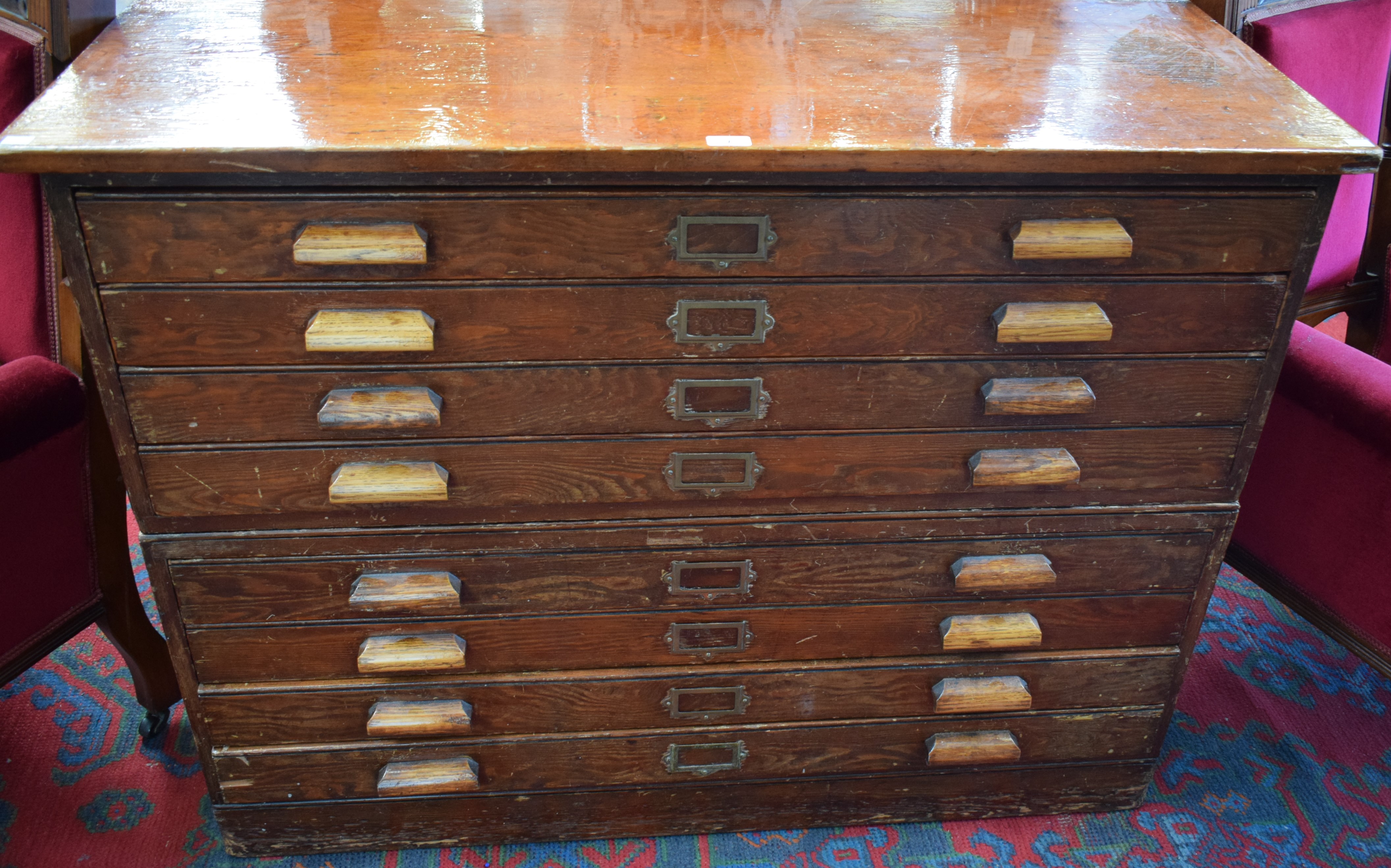 An early/mid-20th century oak plan chest,