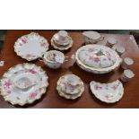 A Royal Crown Derby Royal Pinxton Roses part dinner and tea set including oval tureen and cover,