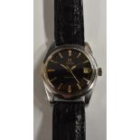 Omega - a vintage 1960's Seamaster Automatic wristwatch, gloss black dial, gilt Arrow baton markers,