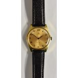 Omega - a retro 1970's Geneve wristwatch, gilt dial, Arabic Numerals, centre seconds, black hands,