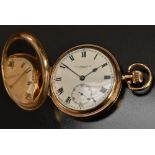 Thomas Russell & Sons - a George V 9ct gold hunter cased pocket watch, white enamel dial,