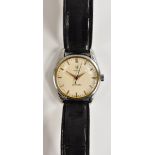 Omega - a retro 1950's Seamaster wristwatch, textured cream dial, raised baton markers,