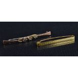 Brooches - an Edwardian seed pearl and pale pink tourmaline floral bar brooch, stamped 9ct,