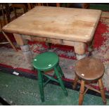 A late Victorian pine kitchen/dining table,