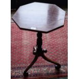 A '19th century' mahogany wine/occasional table, octagonal top, turned column, scroll triform base,