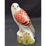 A Royal Crown Derby paperweight, Kestrel, gold stopper,