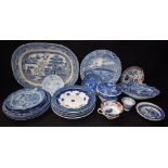 Ceramics - a 19th century blue and white willow pattern dish;