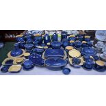 A Bourne Denby Cottage Blue pattern filter teapot and cover, two cruet sets on stands,