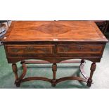 A 19th century walnut side table, rectangular top above a pair of frieze drawers, serpentine apron,