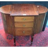 A mahogany work table, the near-square central section with three drawers,