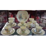 An Art Deco Crown Staffordshire Pan design part tea set, for six,