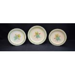 A pair of Clarice Cliff Pansy pattern side plates, 19cm diameter, another dessert plate similar, 21.