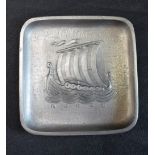 A David Andersen small pewter dish, 20th century Scandinavian design, embossed with Viking ship,