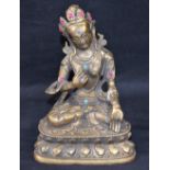 Asian School, contemporary, a deity, inlaid with turquoise and red stones,