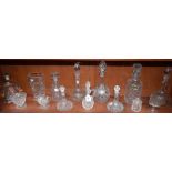 Glassware - cut glass decanters, various shapes and sizes,