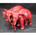 A Bernard Moore flambé elephant group, 7cm high, 13cm wide, signed, c.