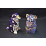 A Royal Crown Derby paperweight, Duck Billed Platypus, gold stopper, boxed; another Koala,