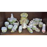 Ceramics - a Coalbrookdale style perfume bottle; a Mossware handled vase; a pair of Mossware shoes;
