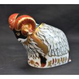 A Royal Crown Derby paperweight, Derby County Football Club Ram, gold stopper,