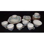 An Aynsley Cornflower pattern tea set for six, comprising cups, saucers, milk jug, sugar bowl,