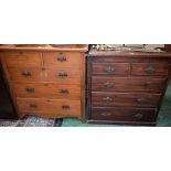 An early 20th century oak chest, outswept rectangular top above two short and three long drawers,