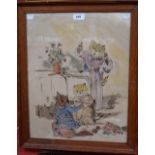 In the manner of Louis Wain, Cats At Play, watercolour,