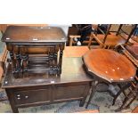 A 20th century mahogany shaped octagonal two-tier occasional table; an oak blanket chest;