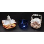 Glassware - a Victorian mottled glass basket,
