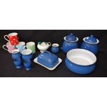 Ceramics - a Denby Imperial Blue butter dish, egg cups, storage jars,