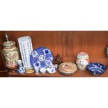 Ceramics - a Chinese famille rose barrel shaped jar;