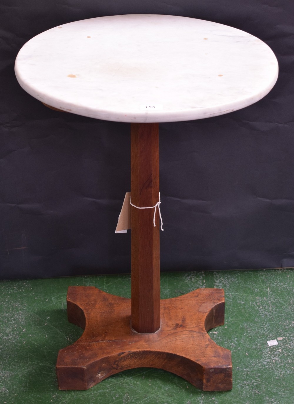 A 20th century oak and marble occasional table, circular white marble top,