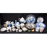 Ceramics - a blue and white six setting Landscapes pattern coffee set;