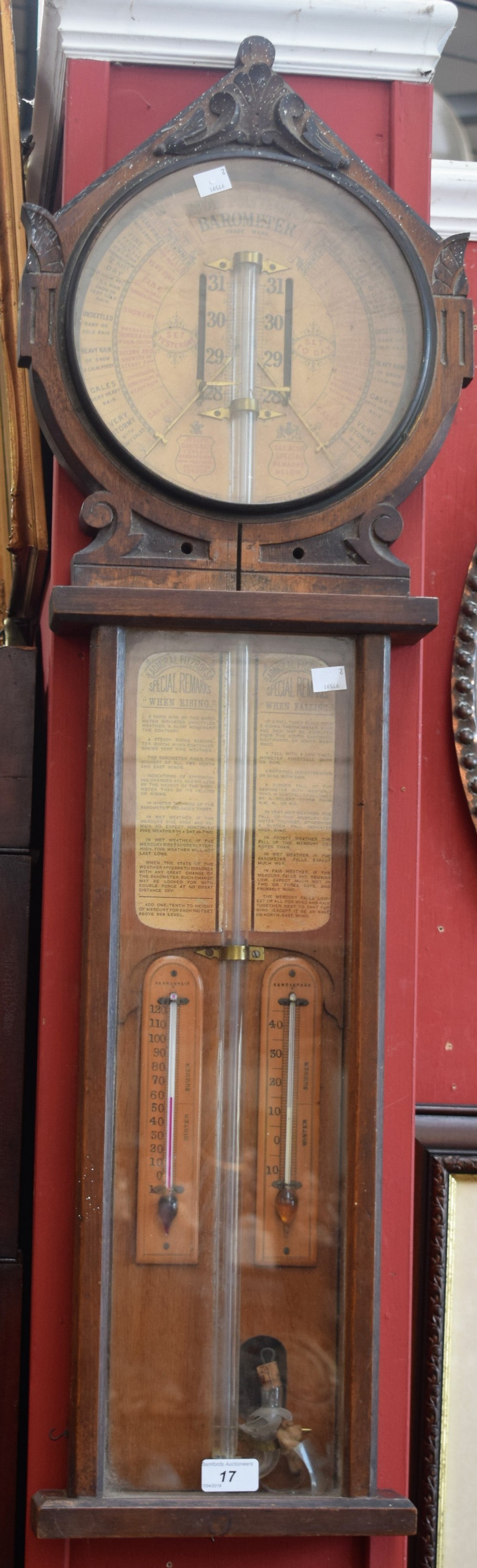 A late 19th/early 20th century Royal Polytechnic Admiral Fitzroy's barometer thermometer, 103.