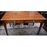 A 20th century oak desk, rectangular top above a pair of frieze drawers, tapered legs, 137.